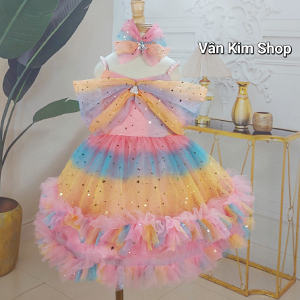 Váy đầm công chúa 7 sắc cầu vòng cho bé